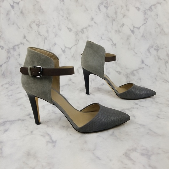 Gray Snakeskin Ankle Strap high heels size 8.5M - Picture 2 of 8